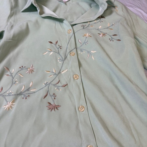 VTG Northern Reflections Green Floral Embroidered Button Up Shirt Women‎ M M - Picture 2 of 5